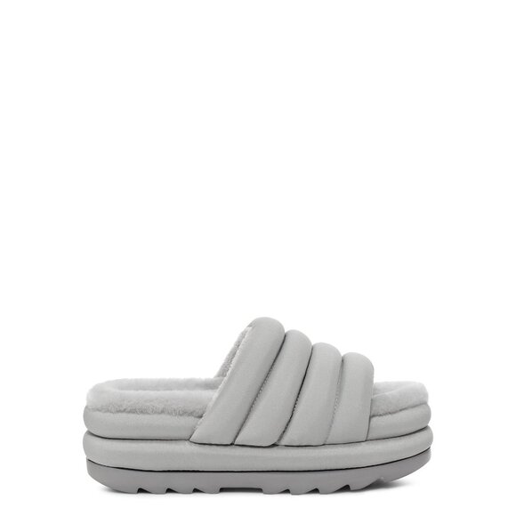 UGG Women's Gray Maxi Stripes Graphine Fur Slip-On Slide Sandal Size 7 - Picture 1 of 8